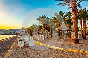 Sunset view of a beach in Eilat, Israel