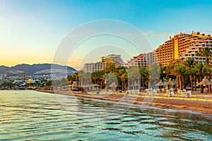 Sunset view of a beach in Eilat, Israel
