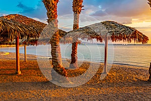 Sunset view of a beach in Eilat, Israel