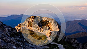 Sunset view of beautiful mountainous landscape from Velky Rozsutec, Mala Fatra