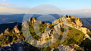 Sunset view of beautiful rocky landscape from Velky Rozsutec, Mala Fatra