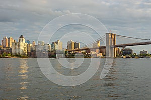 Sunset view of Brooklyn Bridge, New York