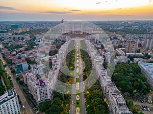 Sunset view of Bulevardul Unirii boulevard leading to the Romani