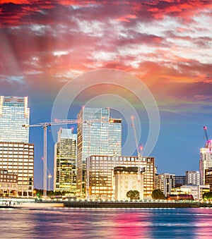 Sunset view of Canary Wharf, London - UK