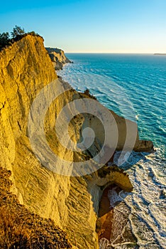 Sunset view of Cape Drastis a Corfu island, Greece