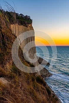 Sunset view of Cape Drastis a Corfu island, Greece