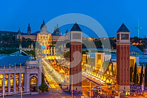 Sunset view of Catalan National Museum of Art in Barcelona, Spain