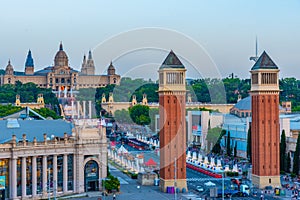 Sunset view of Catalan National Museum of Art in Barcelona, Spain