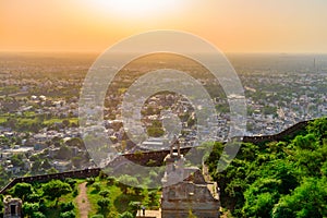 Sunset view of Chittorgarh city from the Fort which was the capital of old Mewar dynasty, Rajasthan