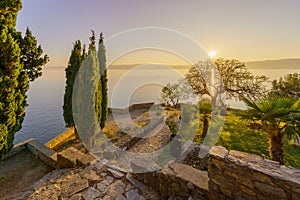 Sunset view of the shore, old city of Ohrid