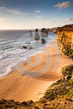 Sunset view at coast of Twelve Apostles by Great Ocean Rd