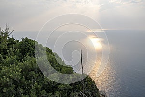 Sunset view of coastline of Lefkada island, Greece