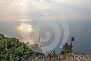 Sunset view of coastline of Lefkada island, Greece