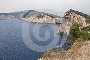 Sunset view of coastline of Lefkada island, Greece