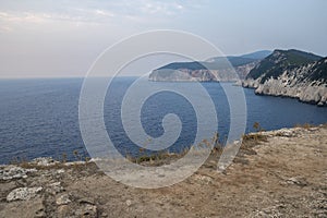 Sunset view of coastline of Lefkada island, Greece