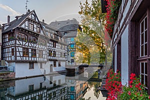 Sunset view of colourful houses at Petite France district in Strasbourg, Germany