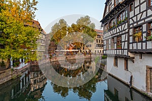 Sunset view of colourful houses at Petite France district in Strasbourg, Germany