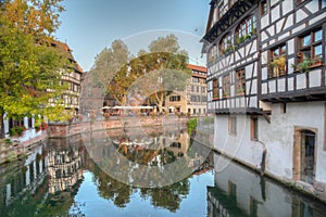 Sunset view of colourful houses at Petite France district in Strasbourg, Germany