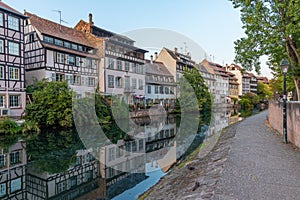 Sunset view of colourful houses at Petite France district in Strasbourg, Germany