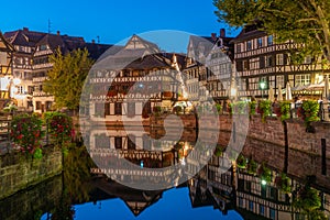 Sunset view of colourful houses at Petite France district in Strasbourg, Germany