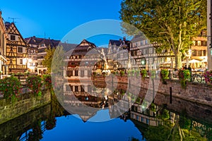 Sunset view of colourful houses at Petite France district in Strasbourg, Germany