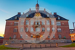 Sunset view of courthouse in Aarhus, Denmark