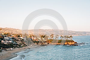 Sunset view of Crescent Bay in Laguna Beach, Orange County, California