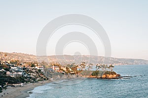 Sunset view of Crescent Bay in Laguna Beach, Orange County, California