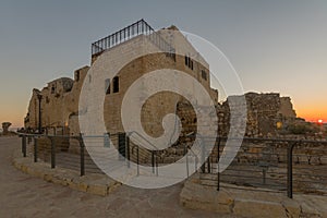 Sunset view of the Crusader Ottoman Fortress of Migdal Tsedek photo