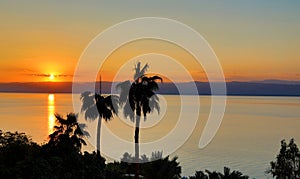 Sunset view of dead sea in jordan