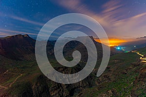 Sunset view of Degollada de La Yegua viewpoint at Gran Canaria, Canary islands, Spain