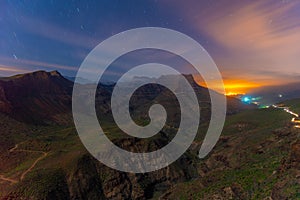 Sunset view of Degollada de La Yegua viewpoint at Gran Canaria, Canary islands, Spain photo