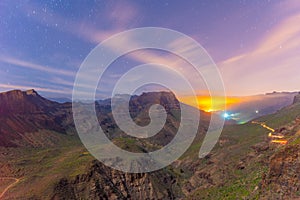 Sunset view of Degollada de La Yegua viewpoint at Gran Canaria, Canary islands, Spain photo