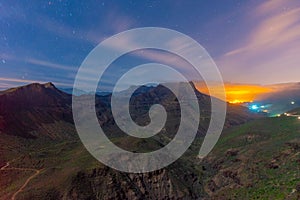 Sunset view of Degollada de La Yegua viewpoint at Gran Canaria, Canary islands, Spain photo