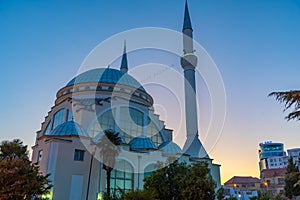 Sunset view of Ebu Bekr mosque in Shkoder, Albania