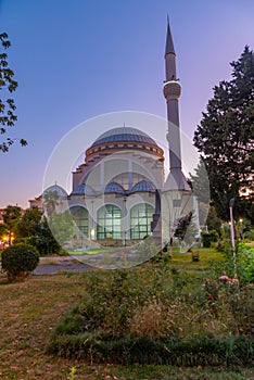 Sunset view of Ebu Bekr mosque in Shkoder, Albania