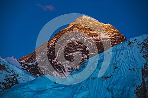 Sunset view of the Everest from Kala Patar Mount. Nepal