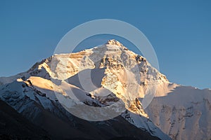 Sunset view of Everest summit at Everest Base Camp.