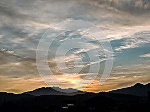 sunset view with exotic sky nuance, sunset background, nature photo
