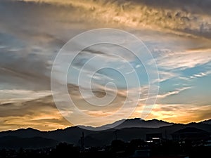 sunset view with exotic sky nuance, sunset background, nature photo