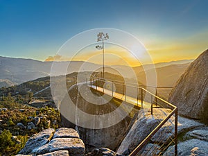 Sunset view of Fafiao viewpoint and hills in Geres National Park. Northen Portugal