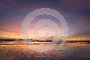 Sunset view of False Bay with Table Mountain in the background