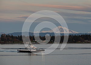 Sunset View of a Ferry Boat Crossing Hale Pass to Lummi Island.