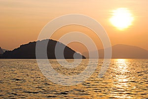 Sunset view from the ferryboat in the Iseo lake