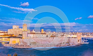 Sunset view of Fort Saint Jean at Marseille, France