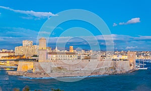 Sunset view of Fort Saint Jean at Marseille, France