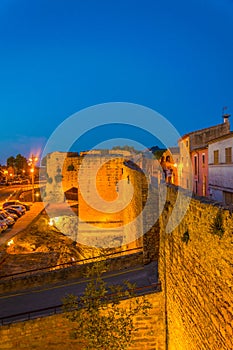 Sunset view of fortification of Alcudia town at Mallorca, Spain