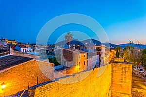 Sunset view of fortification of Alcudia town at Mallorca, Spain