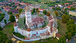 Sunset view of the Fortified Evangelical Church in Harman, Roman