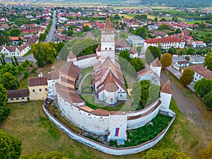 Sunset view of the Fortified Evangelical Church in Harman, Roman